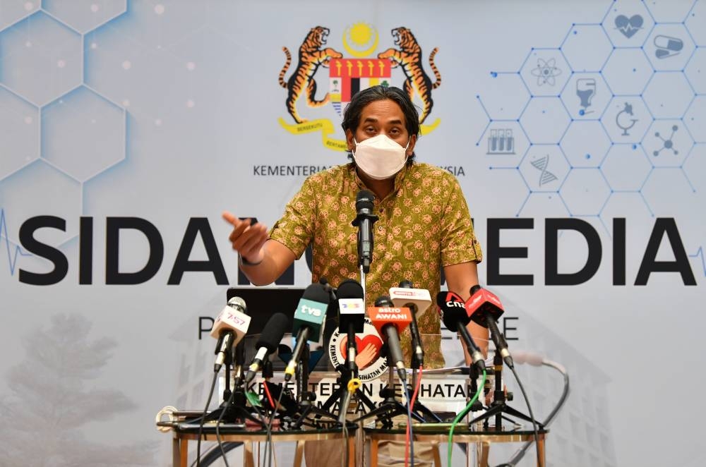 Health Minister Khairy Jamaluddin during a press conference on Covid-19 developments on Thursday. - BERNAMA